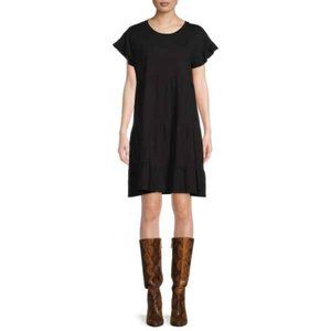 Black XL Time and Tru Women's Flutter Sleeve Knee Length Tiered Dress